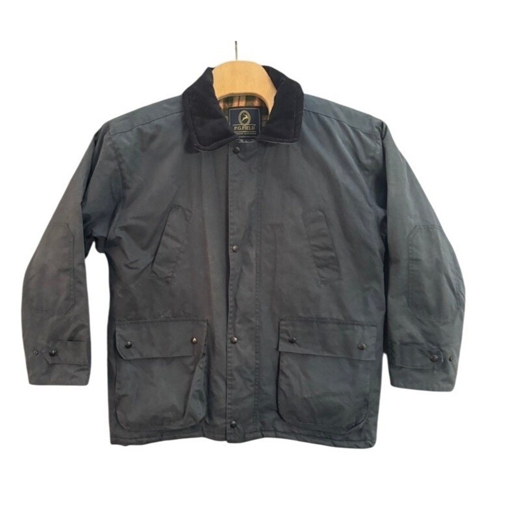 PG Field Waxed Cotton Jacket Mens Large Navy Blue Field Coat Made in England